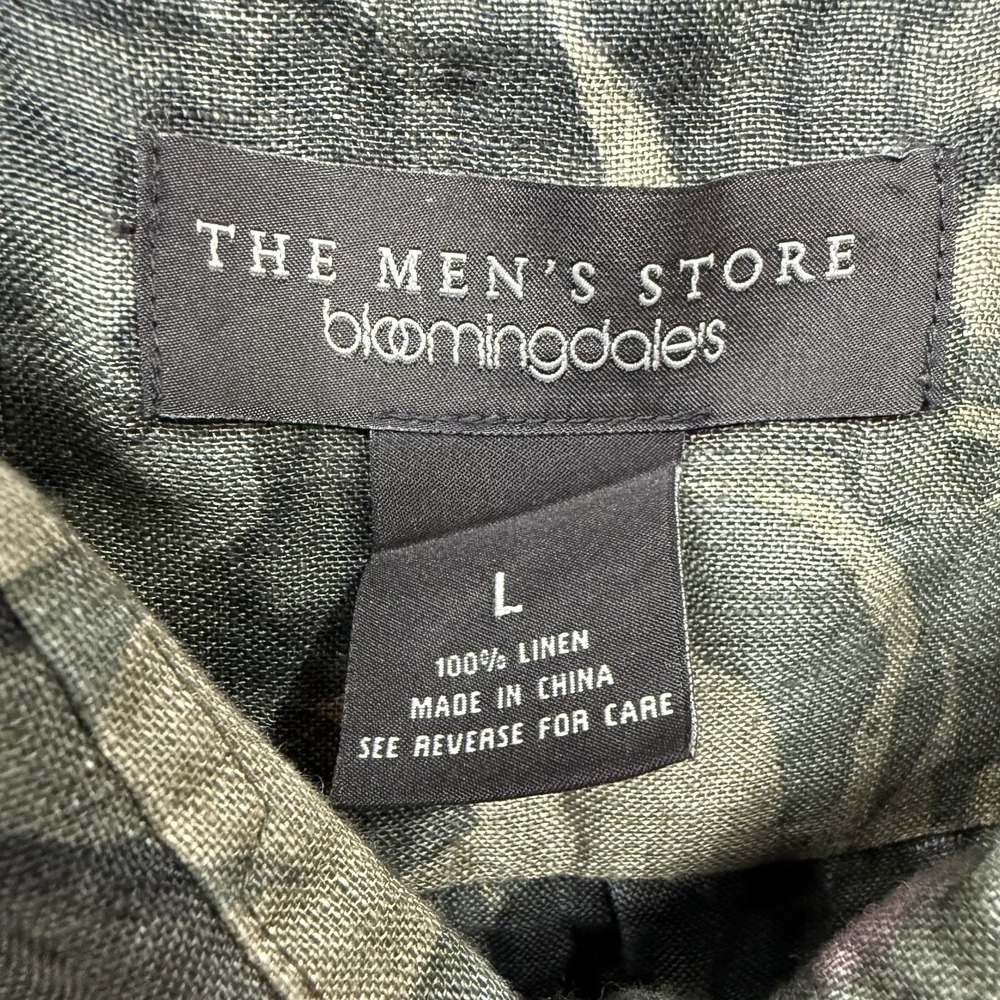 The Men's Store Bloomingdale's Linen Shirt Large Green Tropical Palm Leaf SS - Picture 3 of 5